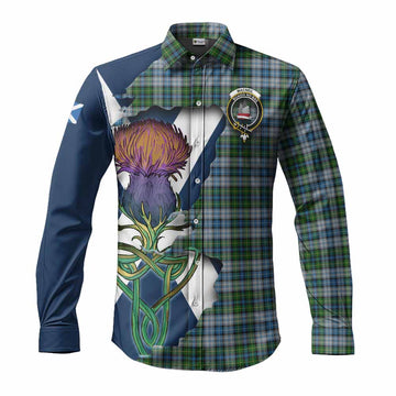 MacNeil (McNeil) Tartan Family Crest Long Sleeve Button Shirt Scottish Thistle Celtic Inspired