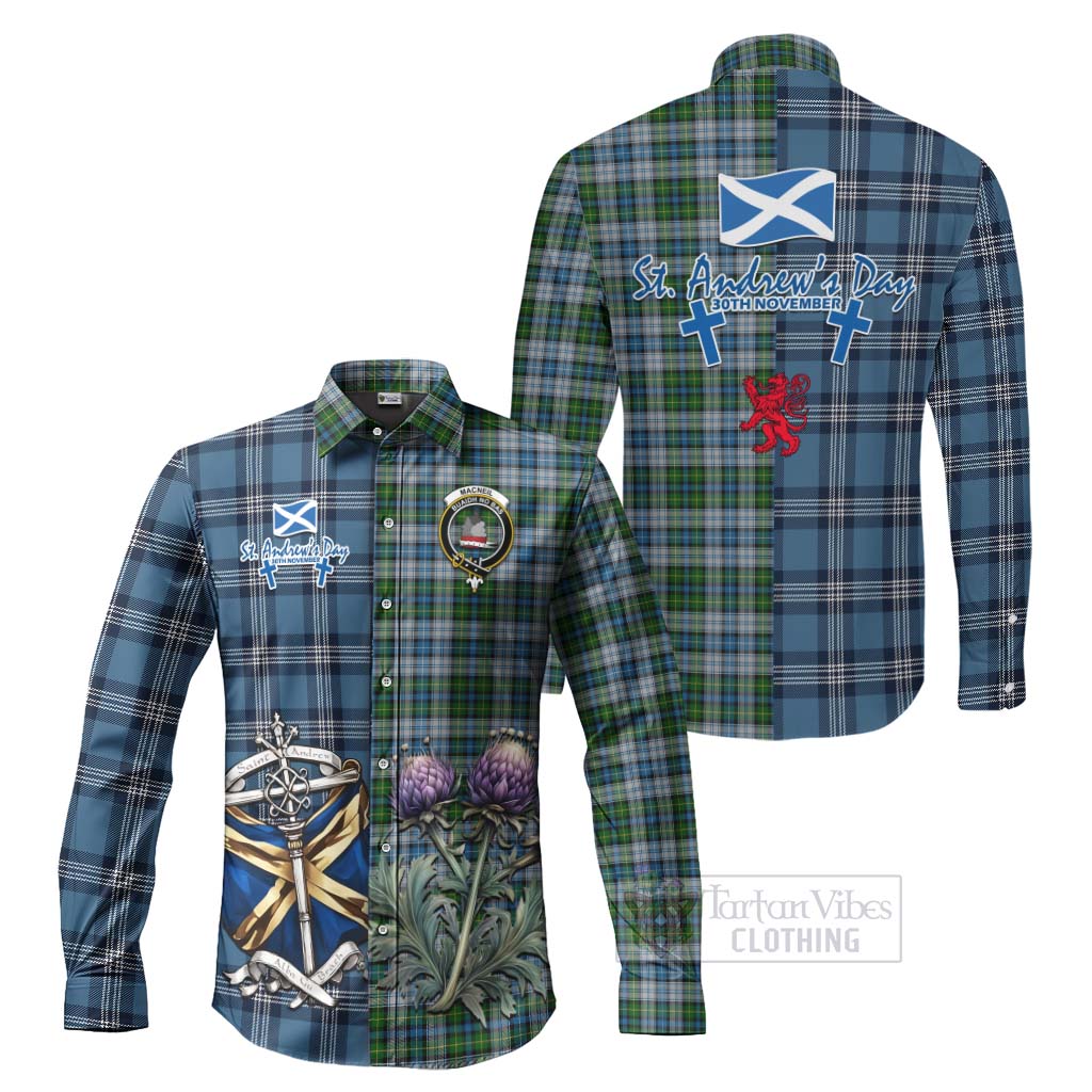Tartan Vibes Clothing MacNeil (McNeil) Tartan Long Sleeve Button Shirt Happy St. Andrew's Day Half Tartan Style