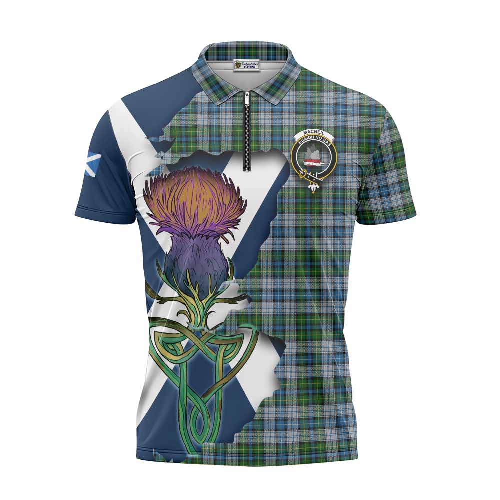 Tartan Vibes Clothing MacNeil (McNeil) Tartan Family Crest Zipper Polo Shirt Scottish Thistle Celtic Inspired