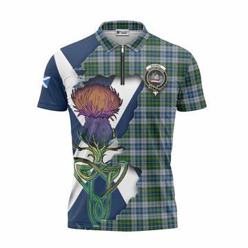 MacNeil (McNeil) Tartan Family Crest Zipper Polo Shirt Scottish Thistle Celtic Inspired