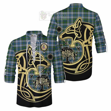 Tartan Vibes Clothing MacNeil (McNeil) Tartan Ghillie Kilt Shirt with Family Crest Celtic Wolf Style