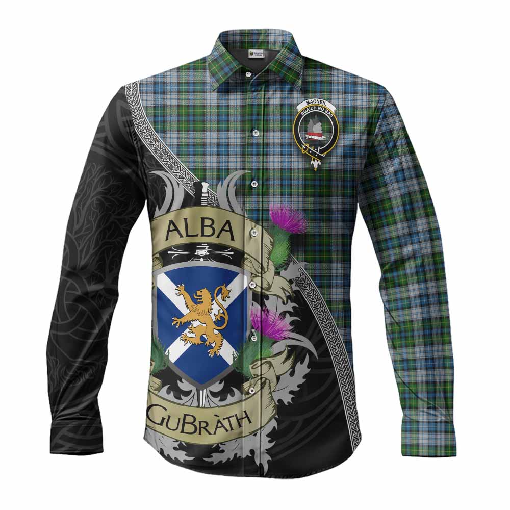 Tartan Vibes Clothing MacNeil (McNeil) Tartan Family Crest Long Sleeve Button Shirt Lion Rampant Royal Thistle Shield Celtic Inspired