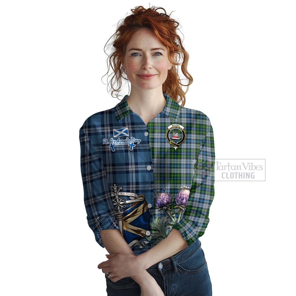 Tartan Vibes Clothing MacNeil (McNeil) Tartan Women's Casual Shirt Happy St. Andrew's Day Half Tartan Style