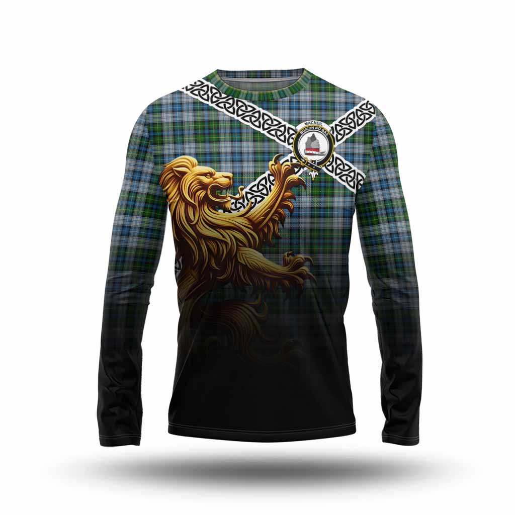 Tartan Vibes Clothing MacNeil (McNeil) Crest Tartan Long Sleeve T-Shirt with Golden Lion Emblem Celtic Style