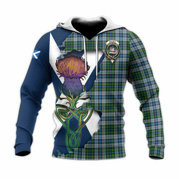 Tartan Vibes Clothing MacNeil (McNeil) Tartan Family Crest Knitted Hoodie Scottish Thistle Celtic Inspired