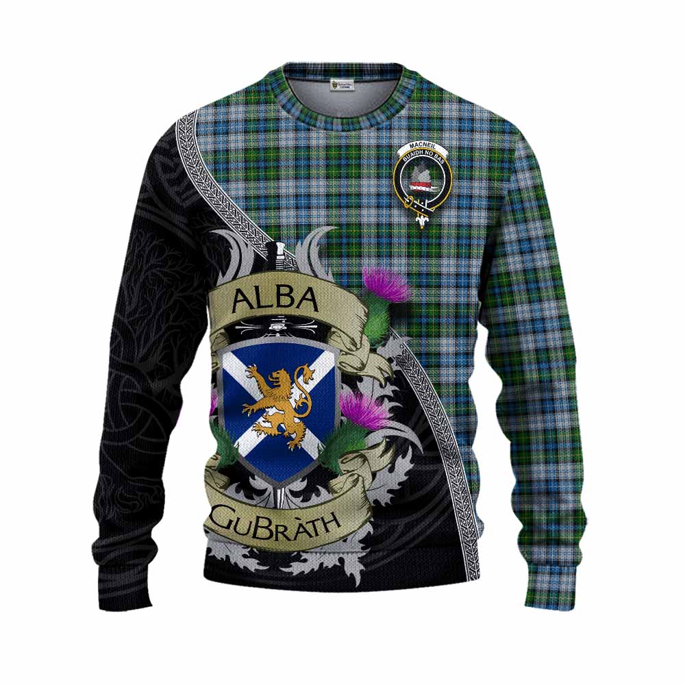 Tartan Vibes Clothing MacNeil (McNeil) Tartan Family Crest Knitted Sweater Lion Rampant Royal Thistle Shield Celtic Inspired