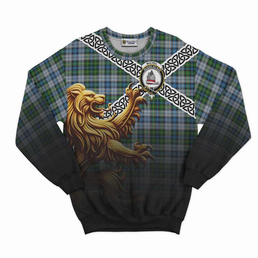 Tartan Vibes Clothing MacNeil (McNeil) Crest Tartan Sweatshirt with Golden Lion Emblem Celtic Style