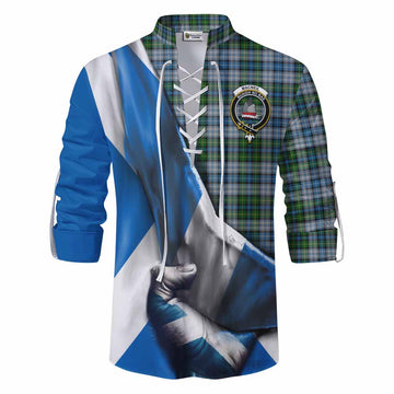 Tartan Vibes Clothing MacNeil (McNeil) Tartan Ghillie Kilt Shirt with Family Crest Scotland Patriotic Style
