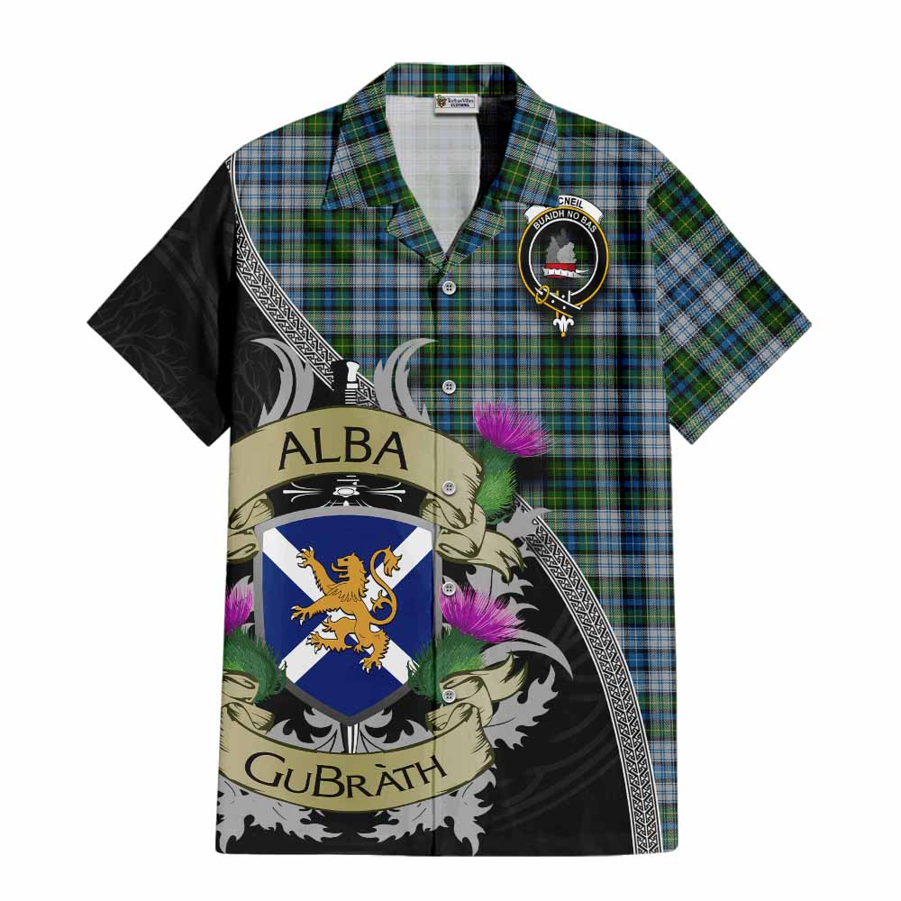 Tartan Vibes Clothing MacNeil (McNeil) Tartan Family Crest Short Sleeve Button Shirt Lion Rampant Royal Thistle Shield Celtic Inspired