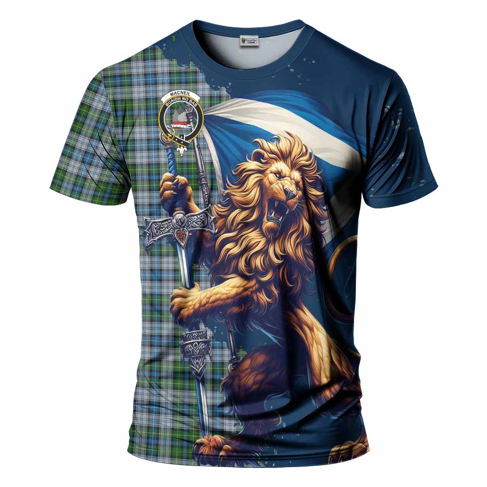 Tartan Vibes Clothing MacNeil (McNeil) Tartan Family Crest T-Shirt with Scottish Majestic Lion