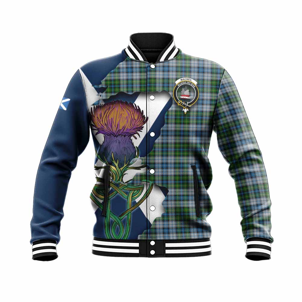 Tartan Vibes Clothing MacNeil (McNeil) Tartan Family Crest Baseball Jacket Scottish Thistle Celtic Inspired