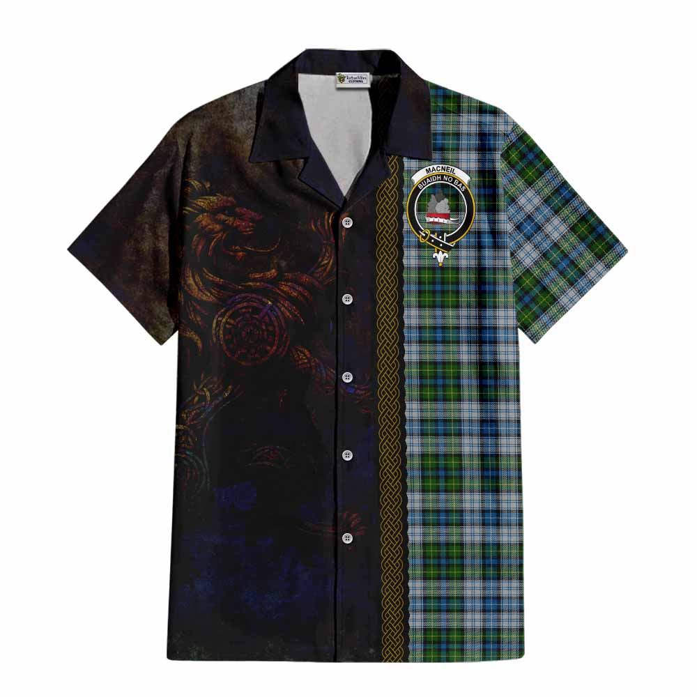 Tartan Vibes Clothing MacNeil (McNeil) Tartan Family Crest Short Sleeve Button Shirt Alba Gu Brath Be Brave Lion Ancient Style