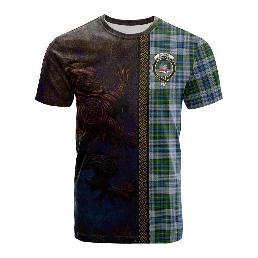 Tartan Vibes Clothing MacNeil (McNeil) Tartan Family Crest Cotton T-shirt Alba Gu Brath Be Brave Lion Ancient Style