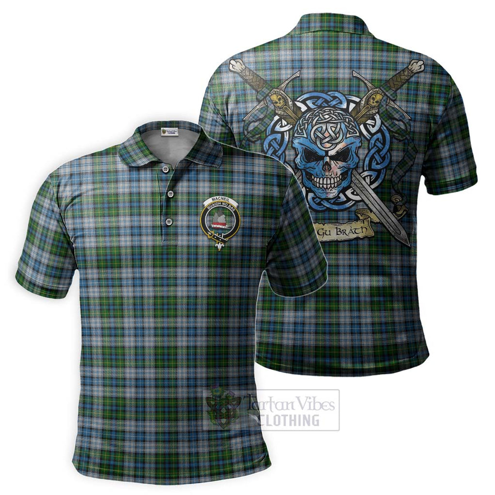 Tartan Vibes Clothing MacNeil (McNeil) Tartan Polo Shirt with Family Crest Celtic Skull Style