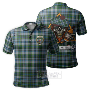 Tartan Vibes Clothing MacNeil (McNeil) Tartan Polo Shirt with Family Crest and Bearded Skull Holding Bottles of Whiskey