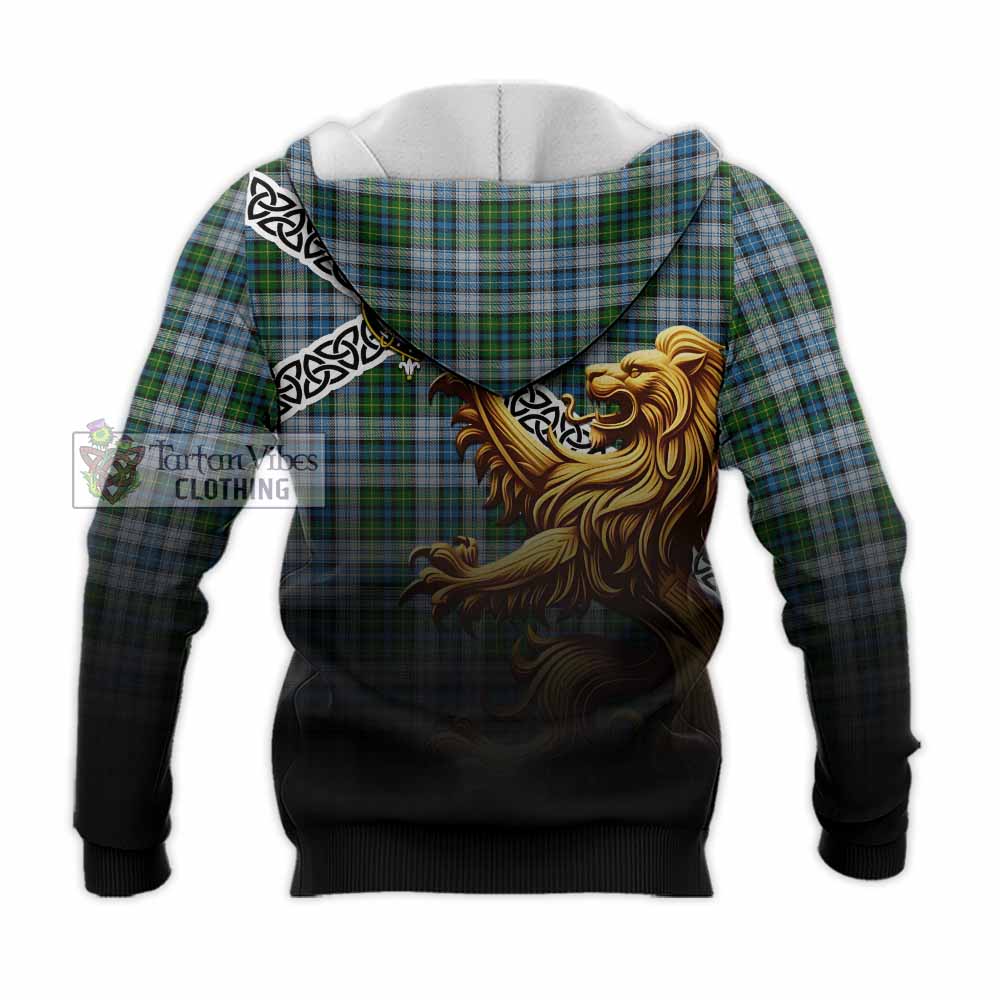 Tartan Vibes Clothing MacNeil (McNeil) Crest Tartan Knitted Hoodie with Golden Lion Emblem Celtic Style