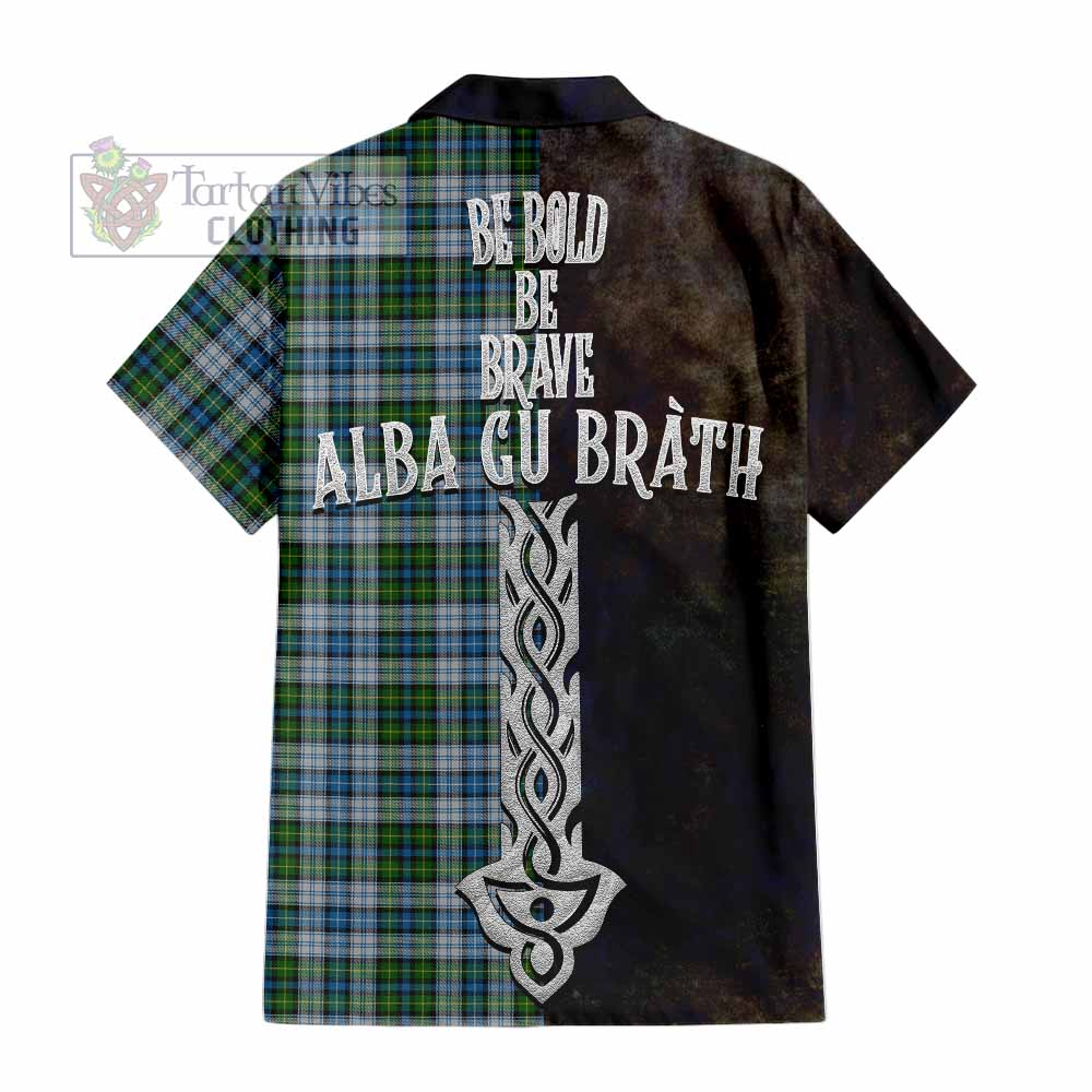 Tartan Vibes Clothing MacNeil (McNeil) Tartan Family Crest Short Sleeve Button Shirt Alba Gu Brath Be Brave Lion Ancient Style