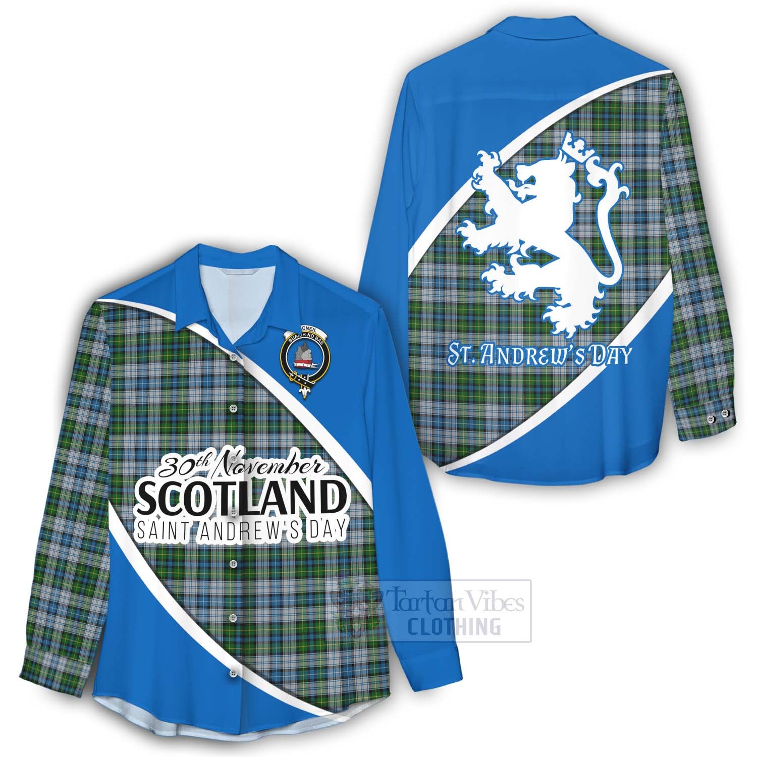 Tartan Vibes Clothing MacNeil (McNeil) Family Crest Tartan Women's Casual Shirt Celebrate Saint Andrew's Day in Style
