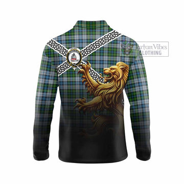MacNeil (McNeil) Crest Tartan Long Sleeve Polo Shirt with Golden Lion Emblem Celtic Style