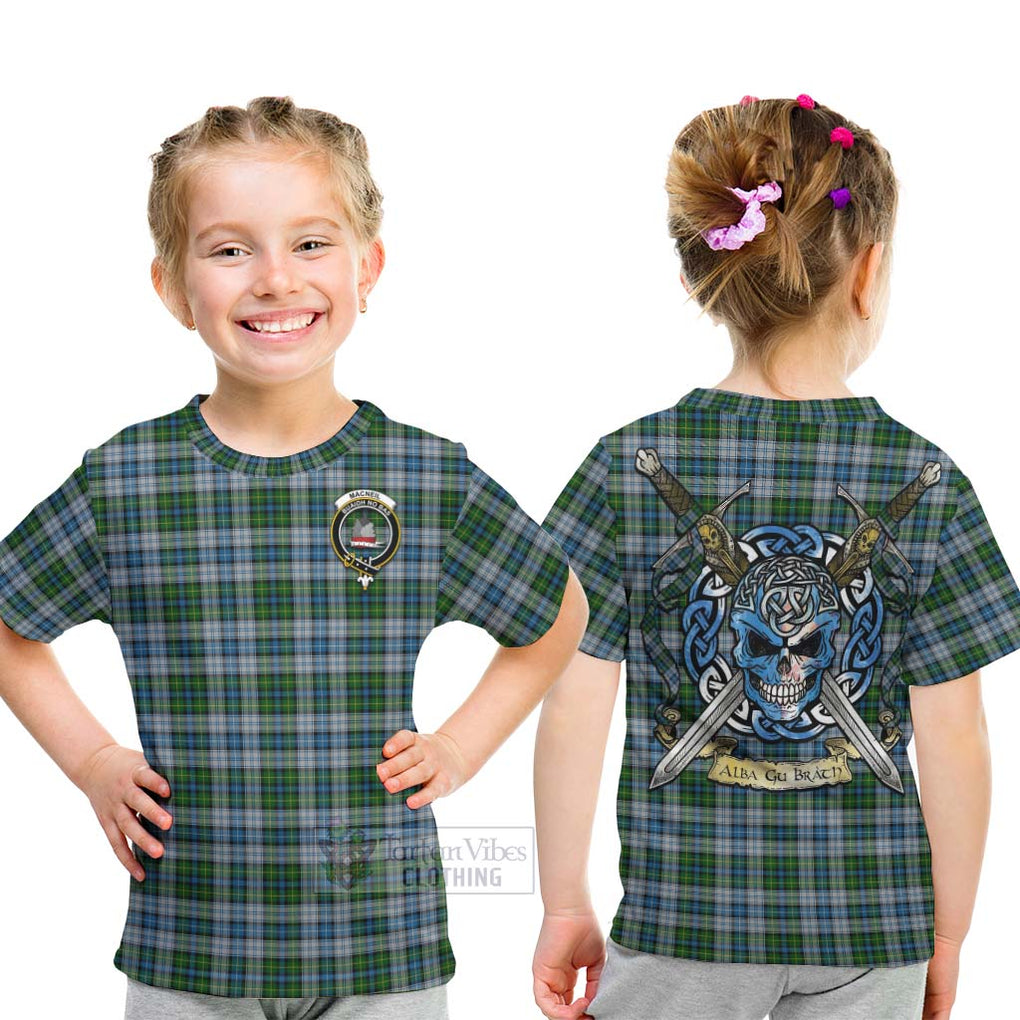 Tartan Vibes Clothing MacNeil (McNeil) Tartan Kid T-Shirt with Family Crest Celtic Skull Style