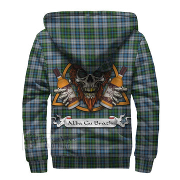 MacNeil (McNeil) Tartan Sherpa Hoodie with Family Crest and Bearded Skull Holding Bottles of Whiskey