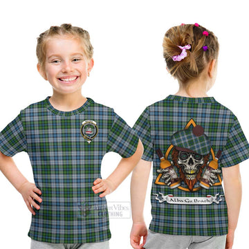 MacNeil (McNeil) Tartan Kid T-Shirt with Family Crest and Bearded Skull Holding Bottles of Whiskey