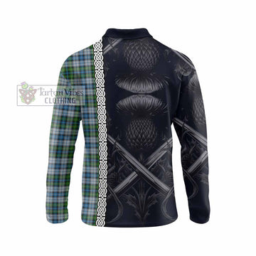 Tartan Vibes Clothing MacNeil (McNeil) Tartan Long Sleeve Polo Shirt with Family Crest Cross Sword Thistle Celtic Vibes