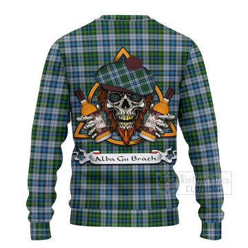 MacNeil (McNeil) Tartan Ugly Sweater with Family Crest and Bearded Skull Holding Bottles of Whiskey
