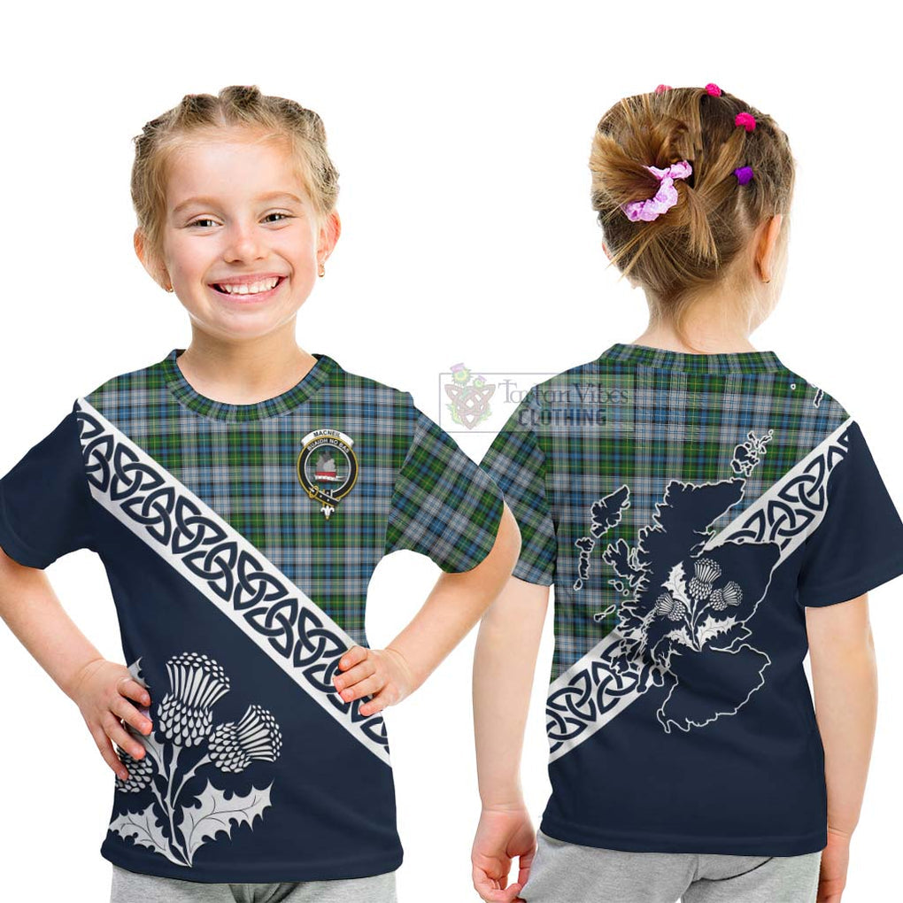 Tartan Vibes Clothing MacNeil (McNeil) Tartan Kid T-Shirt Featuring Thistle and Scotland Map