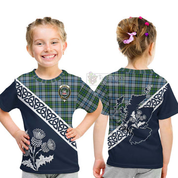Tartan Vibes Clothing MacNeil (McNeil) Tartan Kid T-Shirt Featuring Thistle and Scotland Map