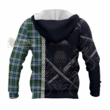 Tartan Vibes Clothing MacNeil (McNeil) Tartan Knitted Hoodie with Family Crest Cross Sword Thistle Celtic Vibes