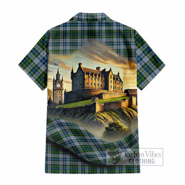 Tartan Vibes Clothing MacNeil (McNeil) Tartan Family Crest Short Sleeve Button Shirt with Scottish Ancient Castle Style