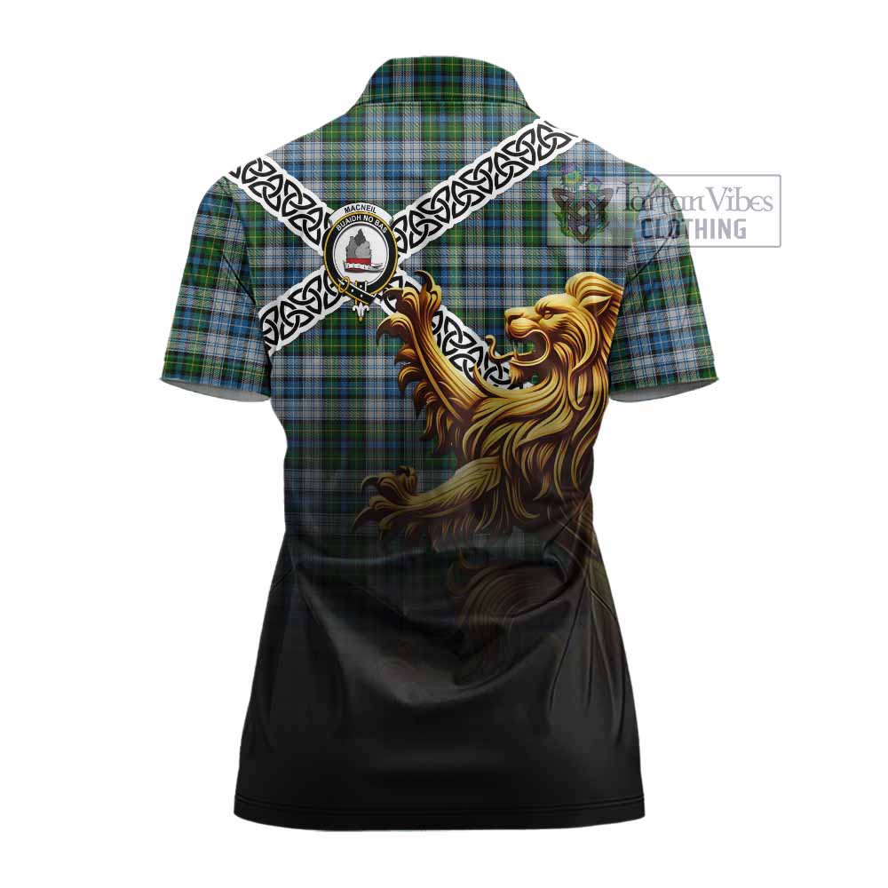 Tartan Vibes Clothing MacNeil (McNeil) Crest Tartan Women's Polo Shirt with Golden Lion Emblem Celtic Style