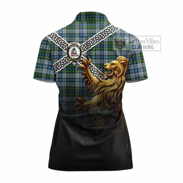 MacNeil (McNeil) Crest Tartan Women's Polo Shirt with Golden Lion Emblem Celtic Style