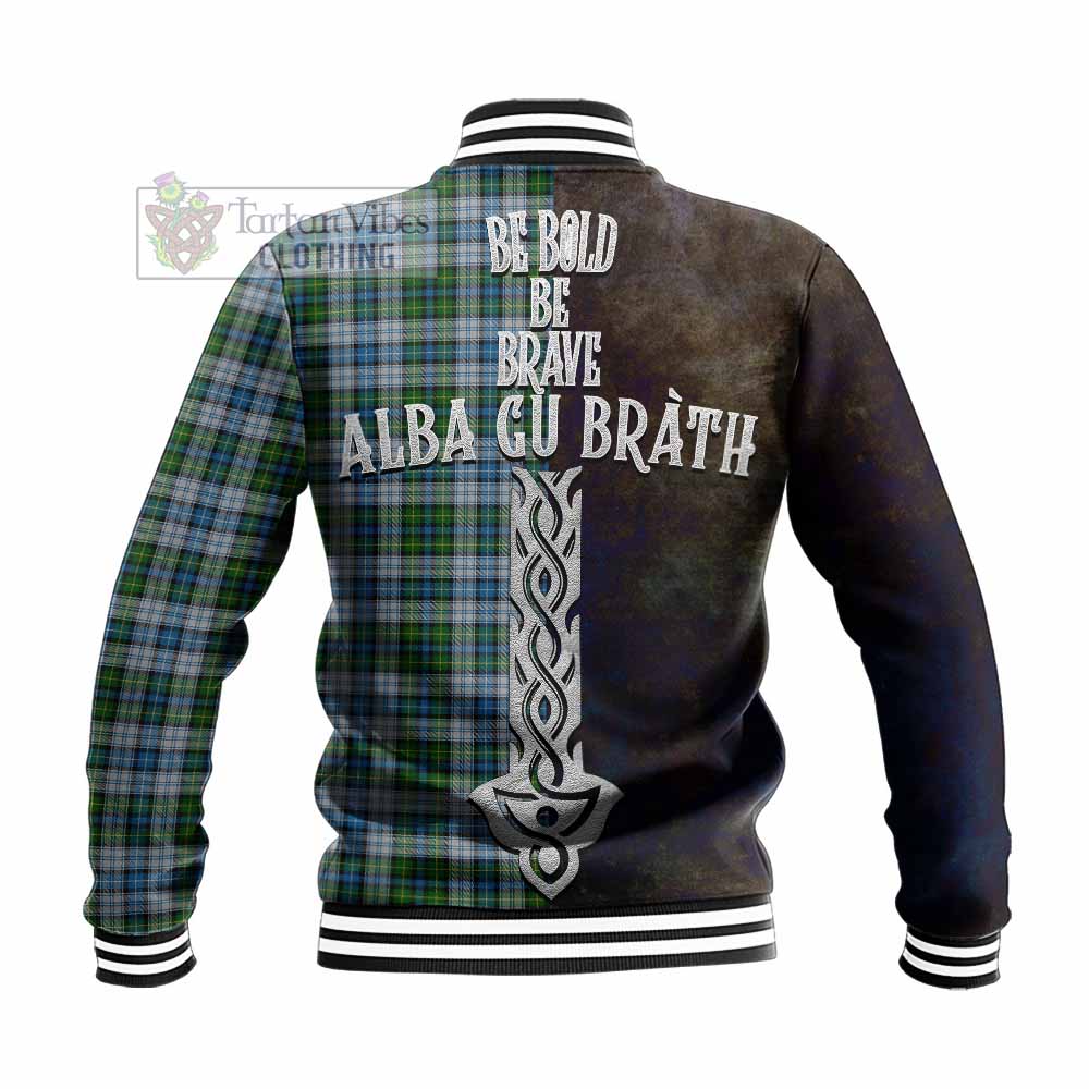 Tartan Vibes Clothing MacNeil (McNeil) Tartan Family Crest Baseball Jacket Alba Gu Brath Be Brave Lion Ancient Style