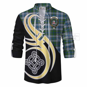 Tartan Vibes Clothing MacNeil (McNeil) Tartan Ghillie Kilt Shirt with Family Crest and Celtic Symbol Style