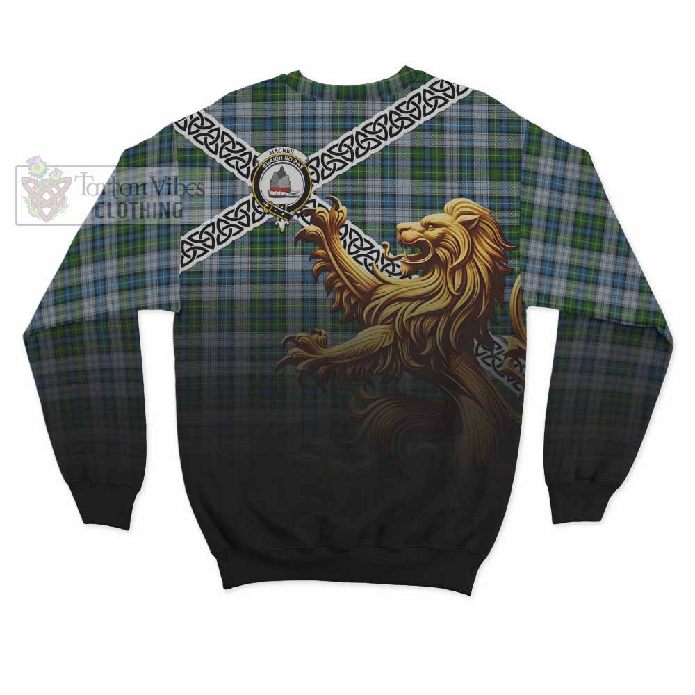 Tartan Vibes Clothing MacNeil (McNeil) Crest Tartan Sweatshirt with Golden Lion Emblem Celtic Style