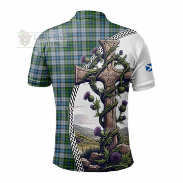 MacNeil (McNeil) Tartan Polo Shirt with Family Crest and St. Andrew's Cross Accented by Thistle Vines