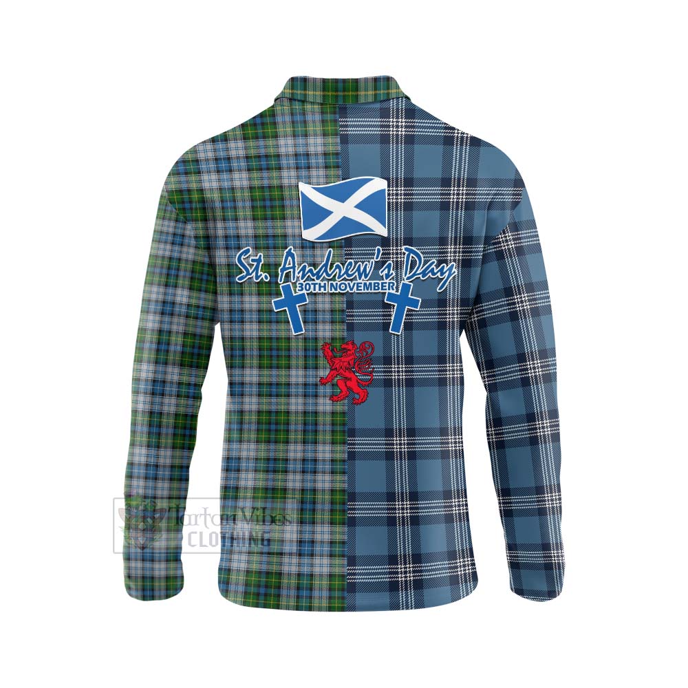 Tartan Vibes Clothing MacNeil (McNeil) Tartan Long Sleeve Polo Shirt Happy St. Andrew's Day Half Tartan Style