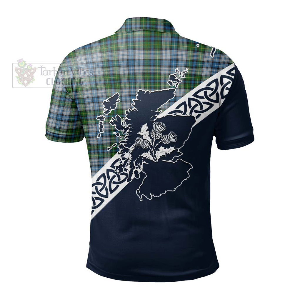 MacNeil (McNeil) Tartan Polo Shirt Featuring Thistle and Scotland Map
