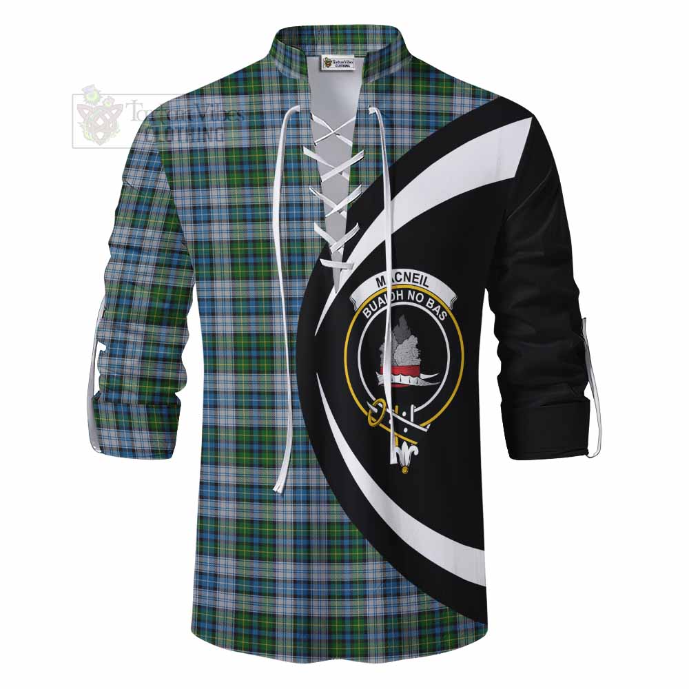 Tartan Vibes Clothing MacNeil (McNeil) Tartan Ghillie Kilt Shirt with Family Crest Circle Style