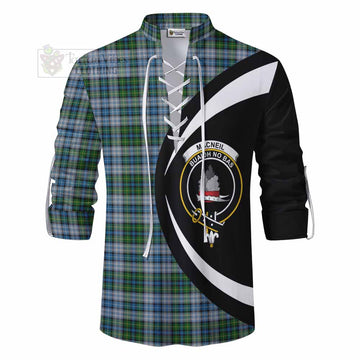Tartan Vibes Clothing MacNeil (McNeil) Tartan Ghillie Kilt Shirt with Family Crest Circle Style