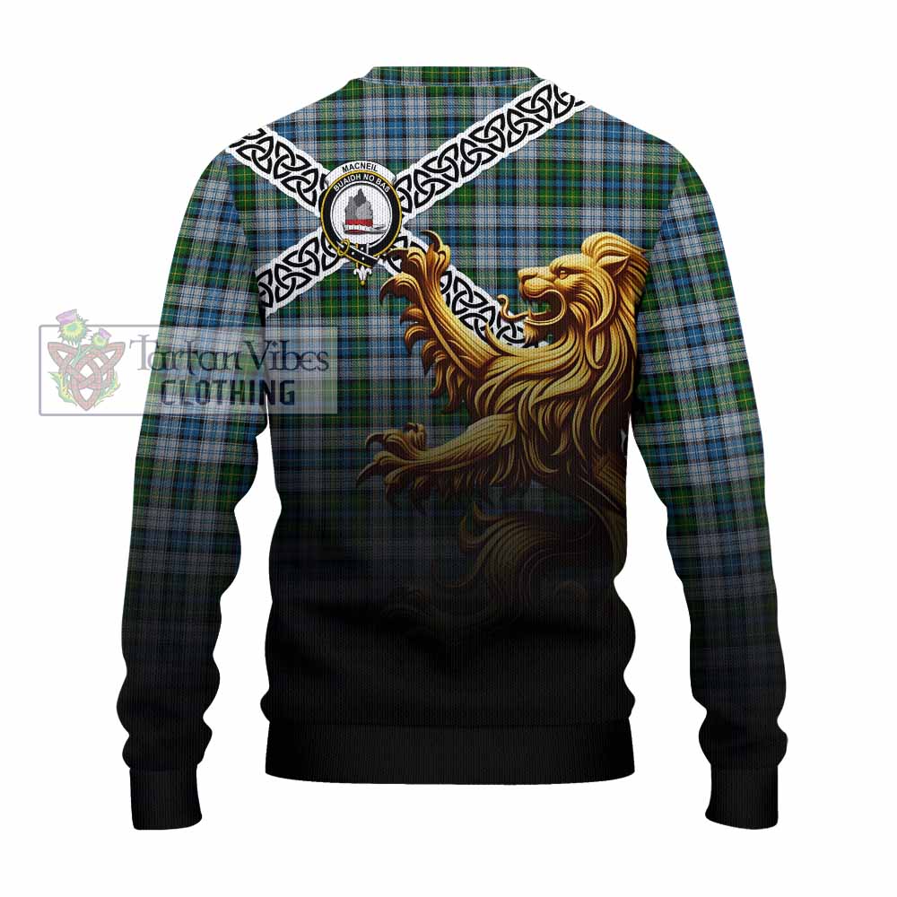 Tartan Vibes Clothing MacNeil (McNeil) Crest Tartan Knitted Sweater with Golden Lion Emblem Celtic Style