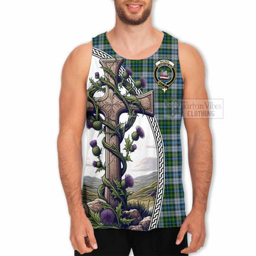 Tartan Vibes Clothing MacNeil (McNeil) Tartan Men's Tank Top with Family Crest and St. Andrew's Cross Accented by Thistle Vines