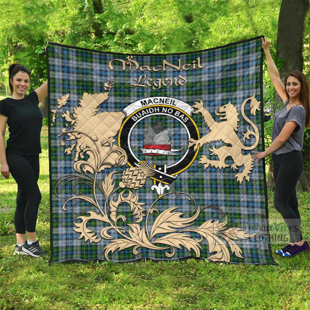 Tartan Vibes Clothing MacNeil (McNeil) Tartan Quilt with Family Crest and Scottish Symbol Style