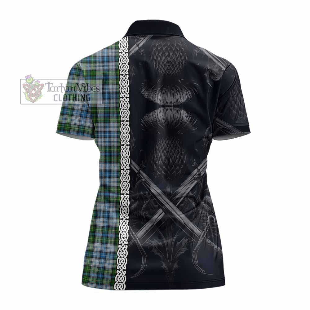 Tartan Vibes Clothing MacNeil (McNeil) Tartan Women's Polo Shirt with Family Crest Cross Sword Thistle Celtic Vibes