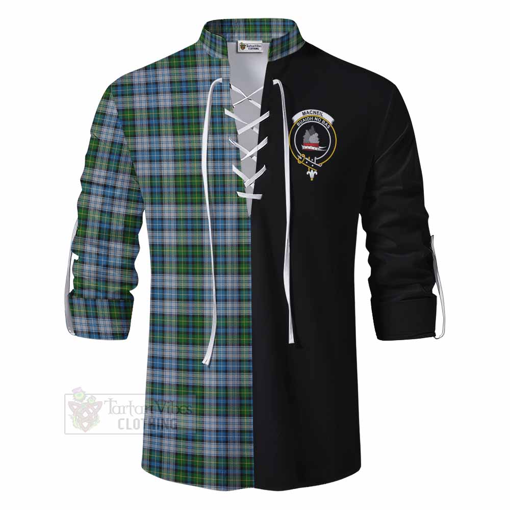 Tartan Vibes Clothing MacNeil (McNeil) Tartan Ghillie Kilt Shirt with Family Crest and Half Of Me Style