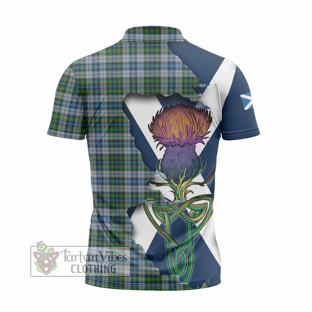 Tartan Vibes Clothing MacNeil (McNeil) Tartan Family Crest Zipper Polo Shirt Scottish Thistle Celtic Inspired