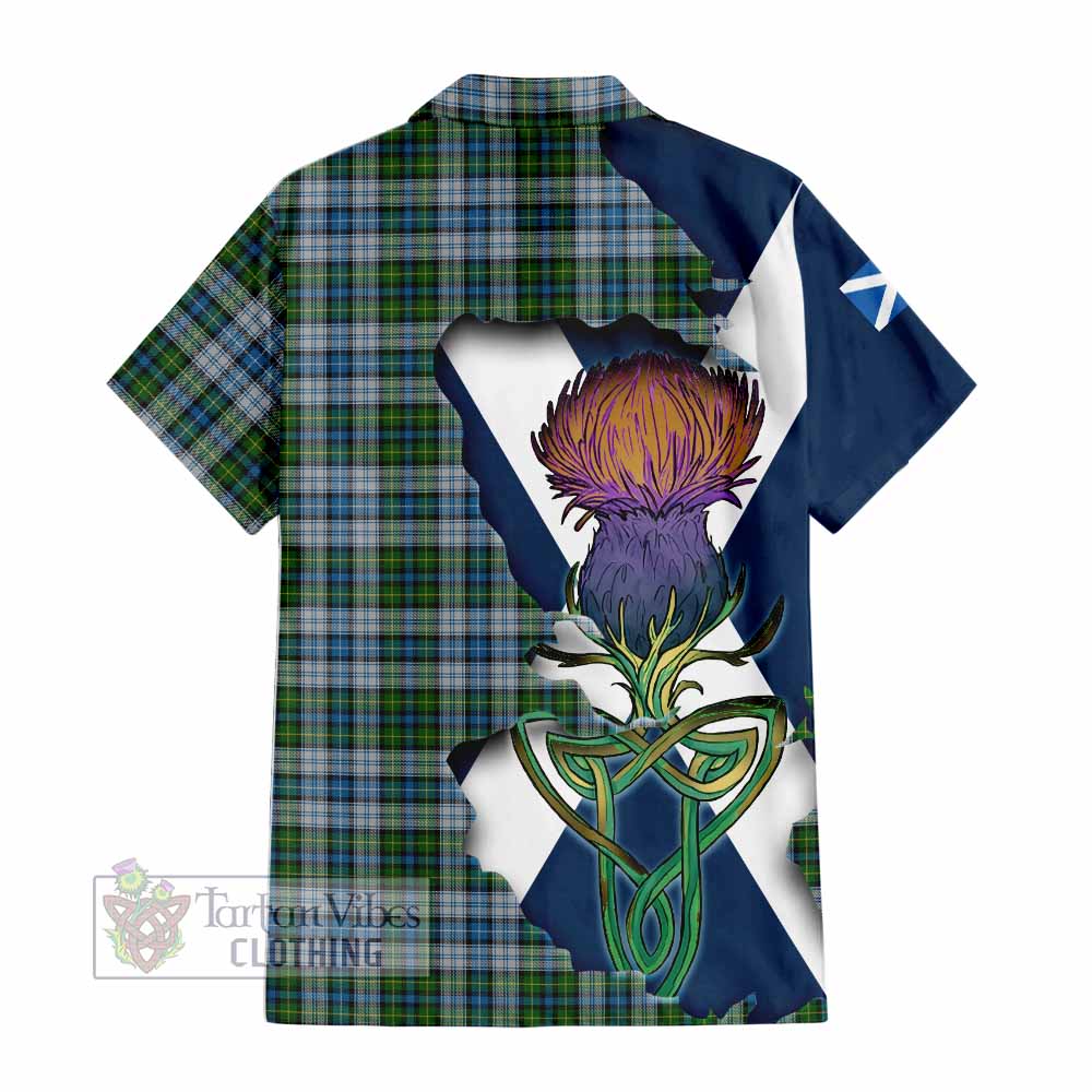 Tartan Vibes Clothing MacNeil (McNeil) Tartan Family Crest Short Sleeve Button Shirt Scottish Thistle Celtic Inspired