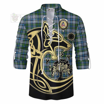 Tartan Vibes Clothing MacNeil (McNeil) Tartan Ghillie Kilt Shirt with Family Crest Celtic Wolf Style